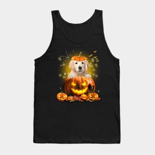 Golden Retriever Spooky Halloween Pumpkin Dog Head Tank Top